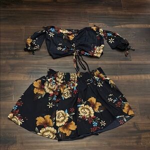 SHEIN Floral Two-Piece Jumpsuit - Black and Yellow